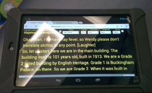 Live captions on a tablet.